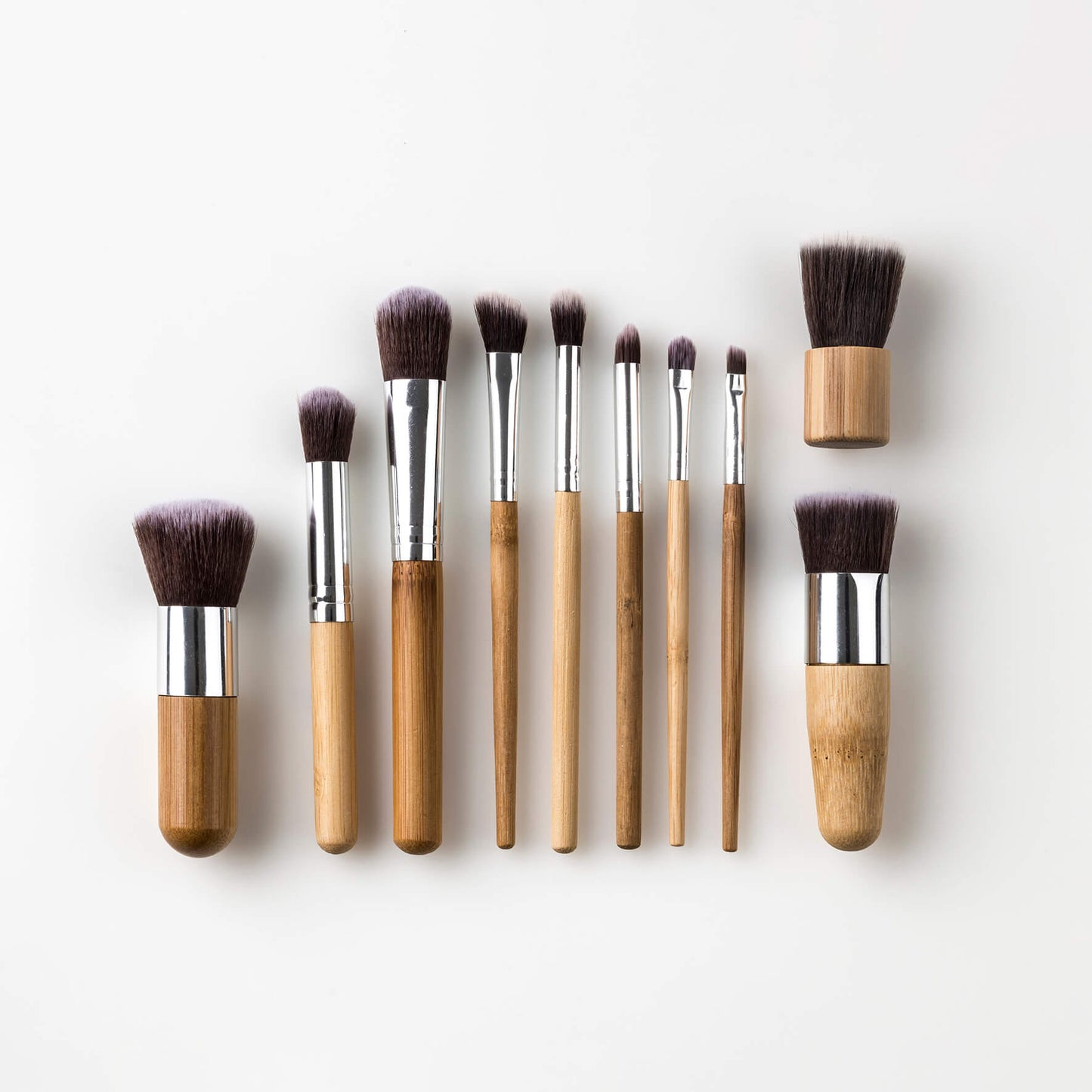 Bristolmade Makeup Brush Set of 10 Bamboo with vegan synthetic bristles and storage bag